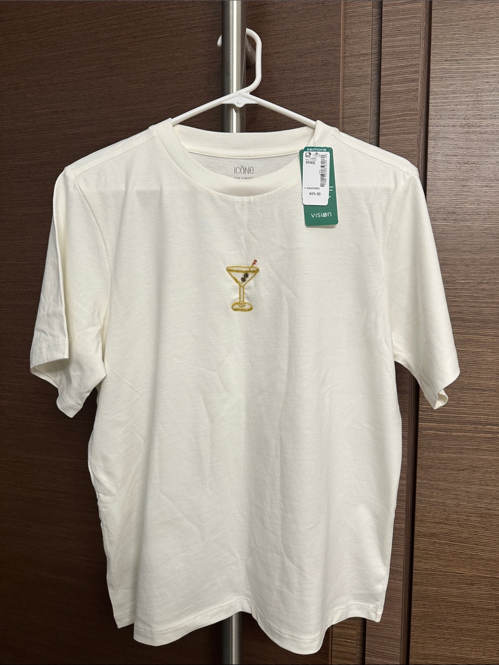 Men’s Cream Crewneck T-Shirt with Cocktail Embroidery